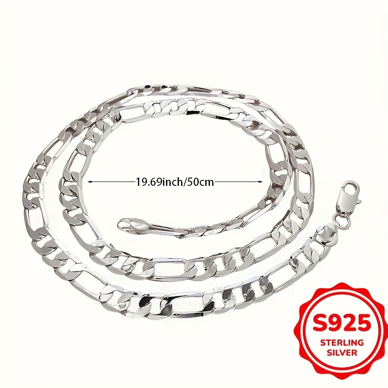 Unisex 925 Silver 6mm Side Flat Chain Necklace